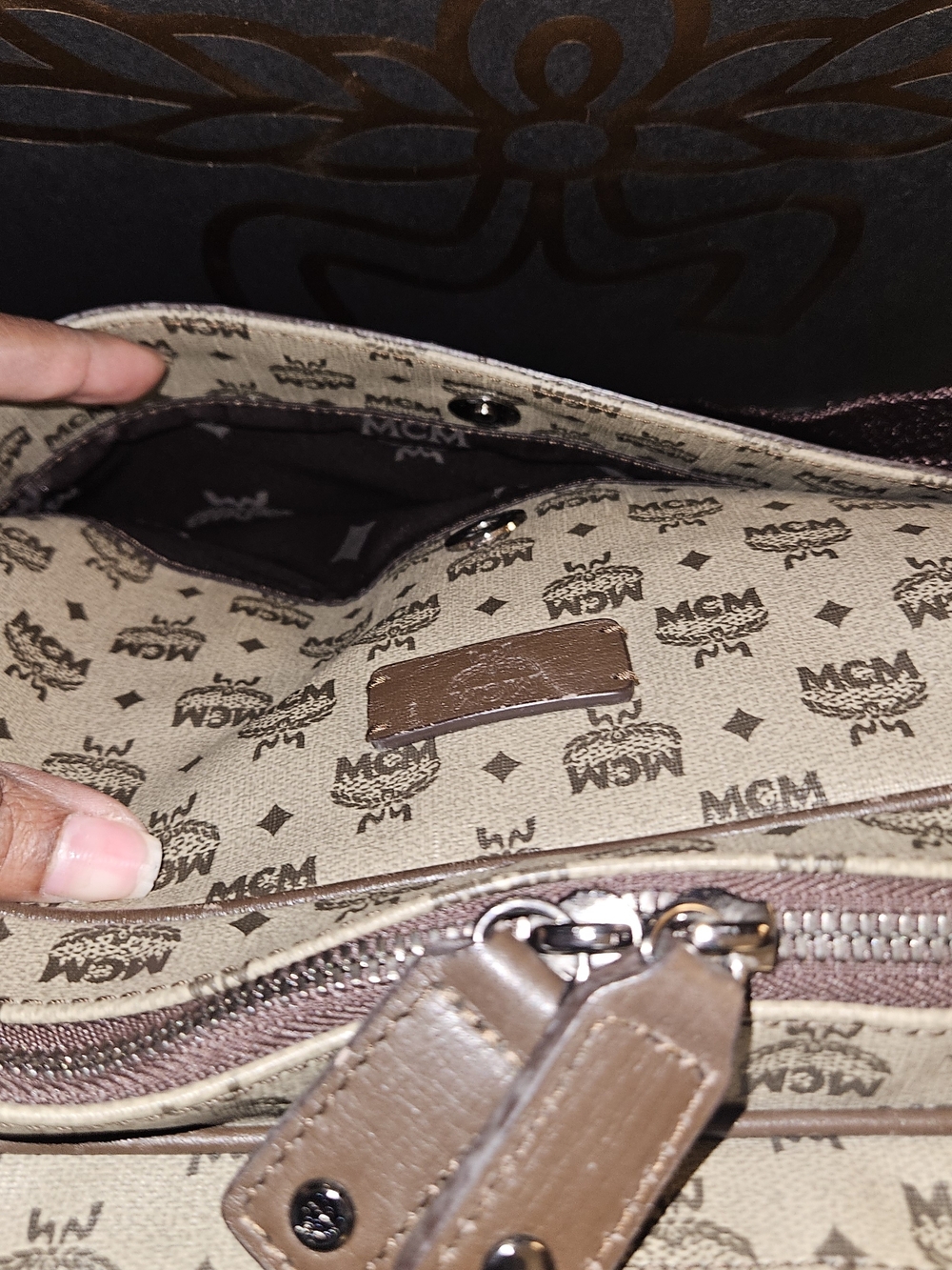 MCM Coated Canvas Messenger with Brown Trim - Picture 6 of 7